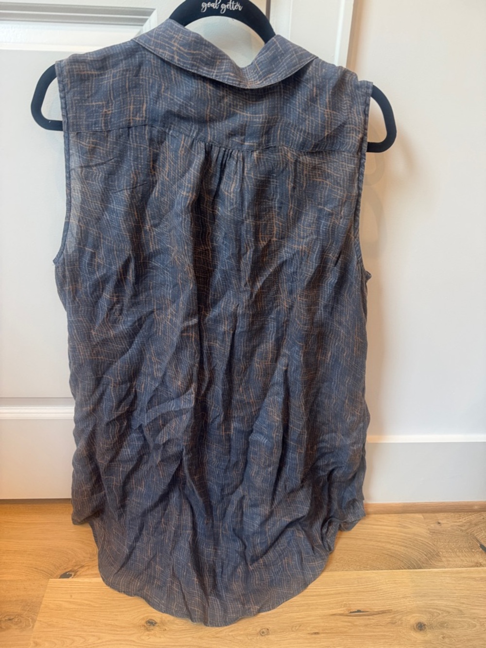 Eileen Fisher Gray Sleeveless Button-Front Linen Top Illusion Printed Ramie - Picture 4 of 6